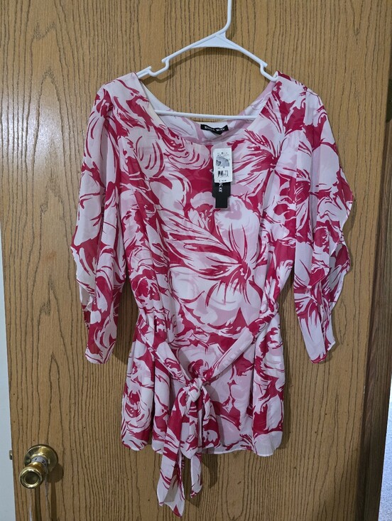 Dana Kay Tops - Dana Kay Pink Floral Tie-Front Tunic